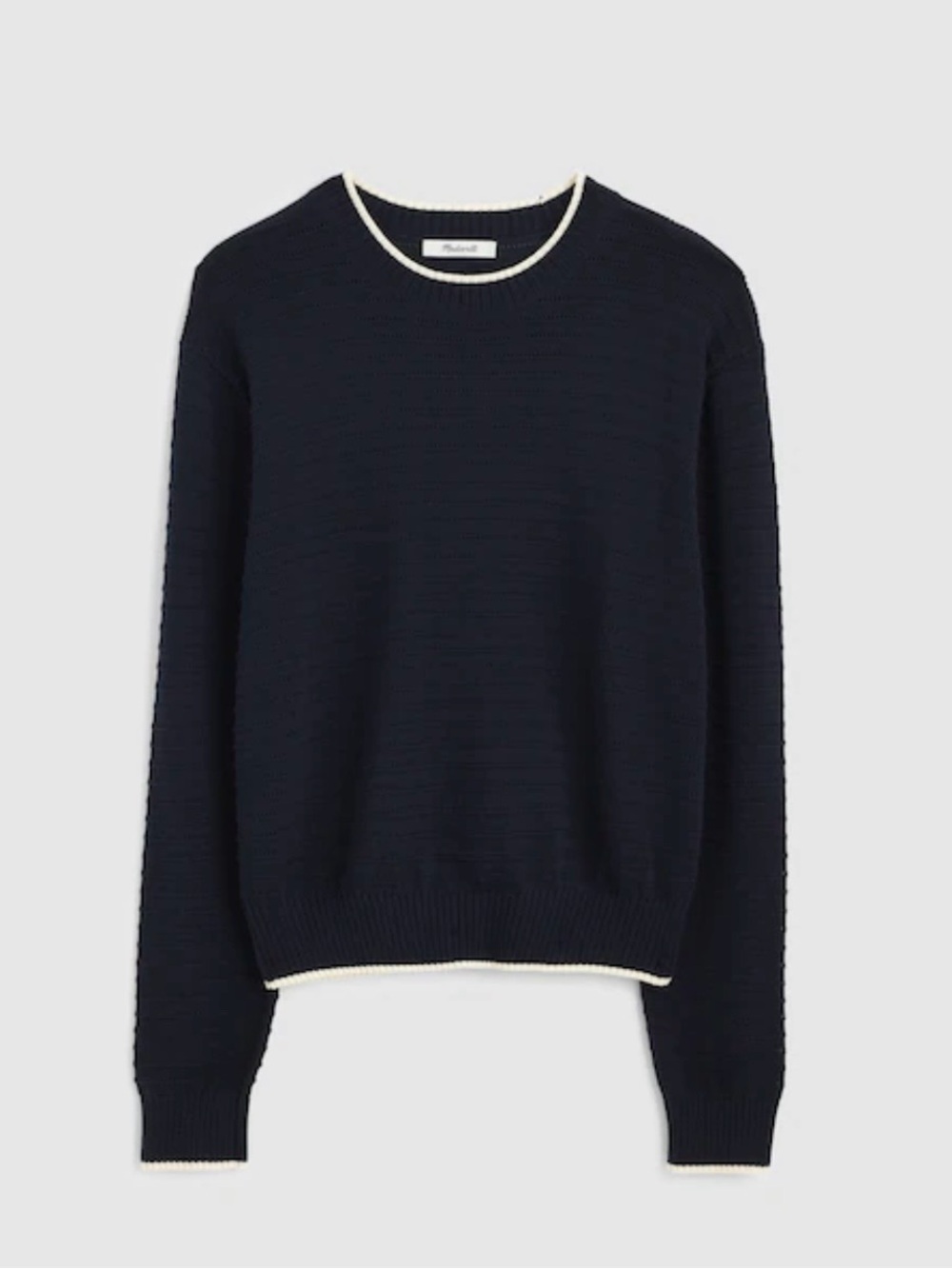 Striped Textured-Stitch Crewneck
Sweater in 100% Cotton